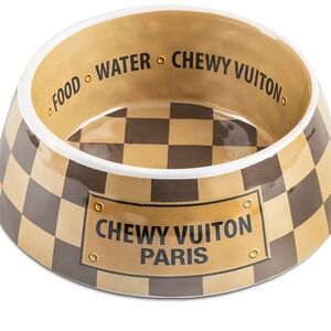 NEW Chewy Vuiton Checkered Pet Bowl